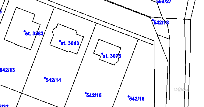 Parcela st. 3075 v KÚ Nový Bydžov, Katastrální mapa
