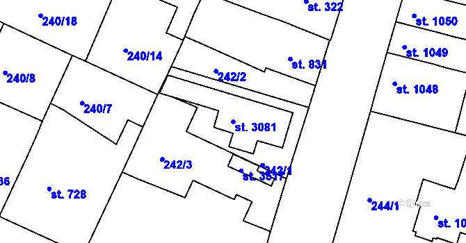 Parcela st. 3081 v KÚ Nový Bydžov, Katastrální mapa