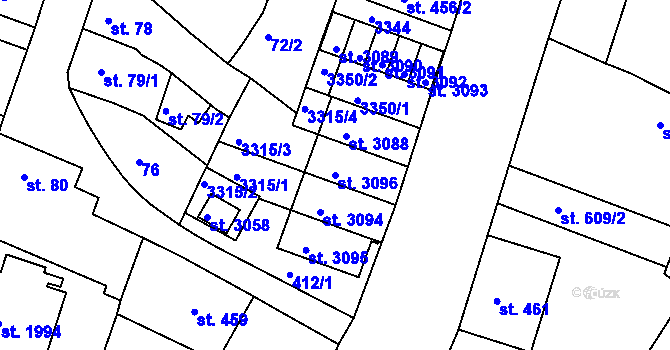 Parcela st. 3096 v KÚ Nový Bydžov, Katastrální mapa