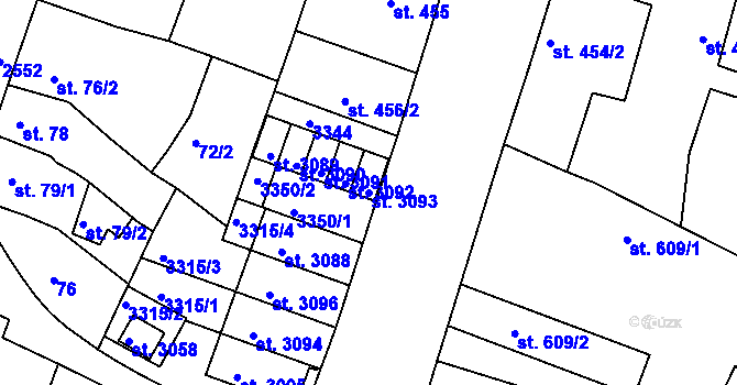 Parcela st. 3093 v KÚ Nový Bydžov, Katastrální mapa