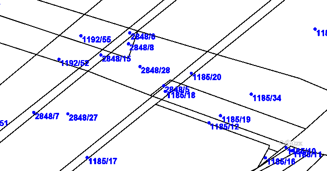 Parcela st. 2848/5 v KÚ Nový Bydžov, Katastrální mapa