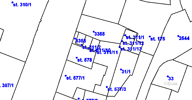 Parcela st. 311/11 v KÚ Nový Bydžov, Katastrální mapa