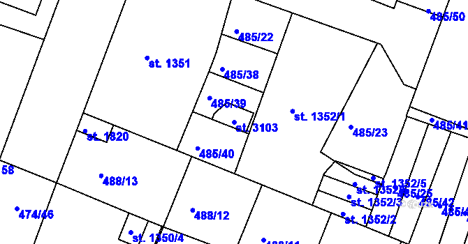 Parcela st. 3103 v KÚ Nový Bydžov, Katastrální mapa
