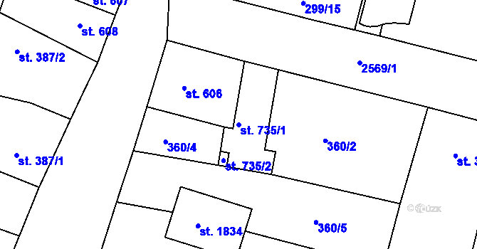 Parcela st. 735/1 v KÚ Nový Bydžov, Katastrální mapa
