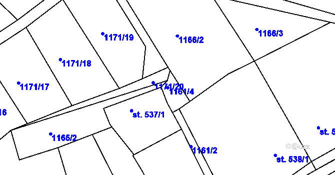 Parcela st. 1161/4 v KÚ Nový Bydžov, Katastrální mapa