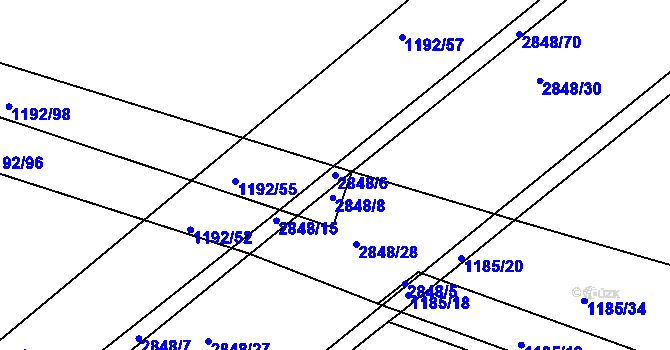Parcela st. 2848/6 v KÚ Nový Bydžov, Katastrální mapa