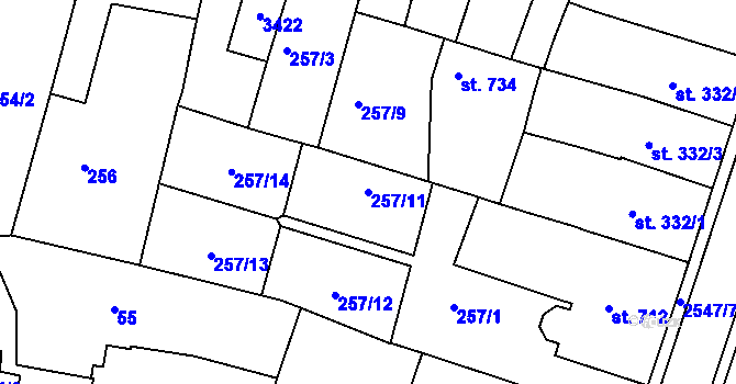Parcela st. 257/11 v KÚ Nový Bydžov, Katastrální mapa