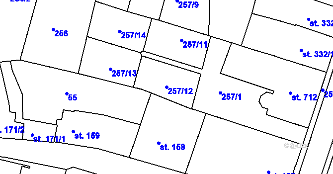 Parcela st. 257/12 v KÚ Nový Bydžov, Katastrální mapa