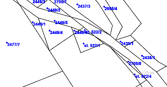 Parcela st. 522/1 v KÚ Nový Bydžov, Katastrální mapa