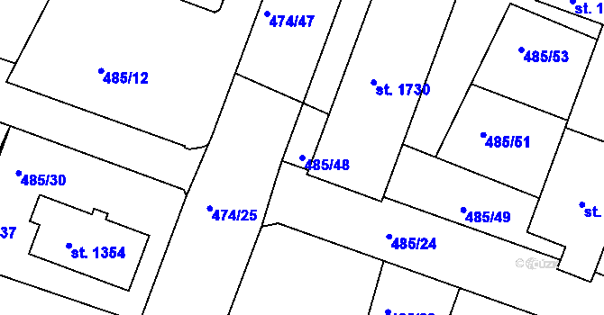 Parcela st. 485/48 v KÚ Nový Bydžov, Katastrální mapa
