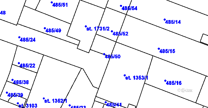 Parcela st. 485/50 v KÚ Nový Bydžov, Katastrální mapa