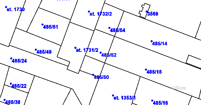 Parcela st. 485/52 v KÚ Nový Bydžov, Katastrální mapa