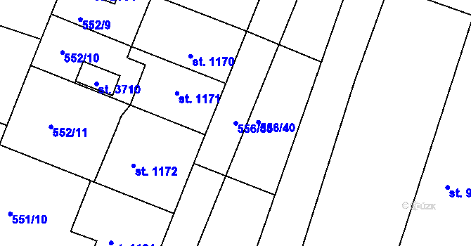 Parcela st. 556/33 v KÚ Nový Bydžov, Katastrální mapa