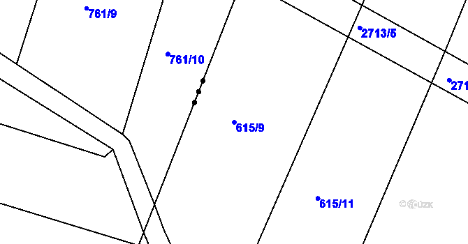 Parcela st. 615/9 v KÚ Nový Bydžov, Katastrální mapa