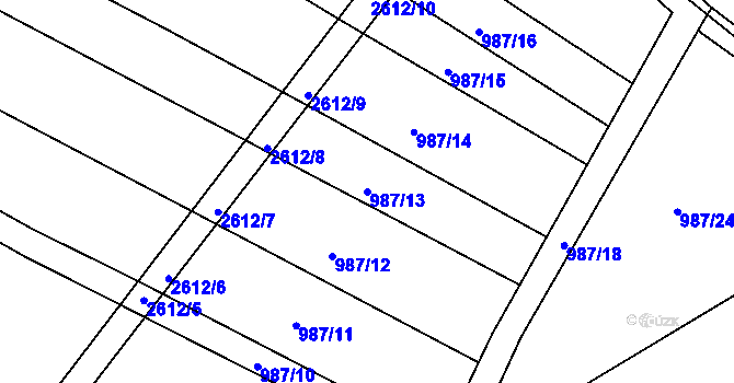 Parcela st. 987/13 v KÚ Nový Bydžov, Katastrální mapa