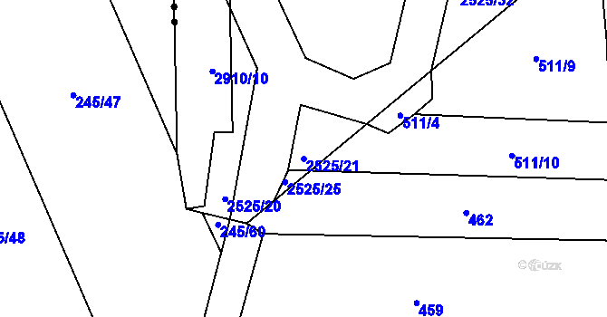 Parcela st. 2525/21 v KÚ Nový Bydžov, Katastrální mapa