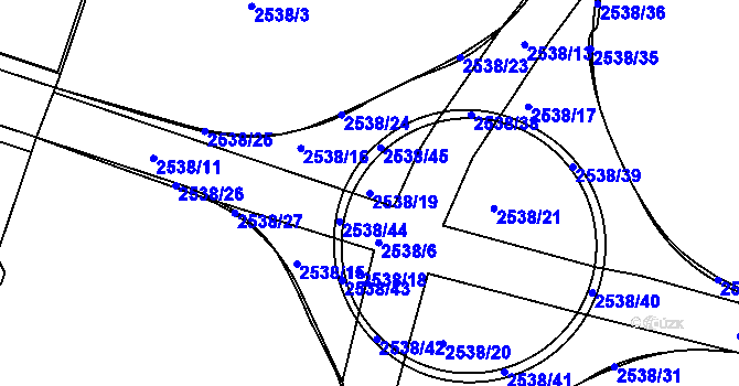 Parcela st. 2538/19 v KÚ Nový Bydžov, Katastrální mapa