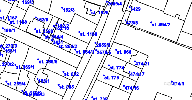 Parcela st. 2578/5 v KÚ Nový Bydžov, Katastrální mapa