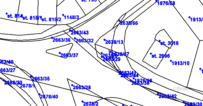 Parcela st. 2638/6 v KÚ Nový Bydžov, Katastrální mapa