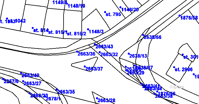 Parcela st. 2663/32 v KÚ Nový Bydžov, Katastrální mapa