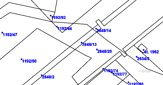 Parcela st. 2848/13 v KÚ Nový Bydžov, Katastrální mapa