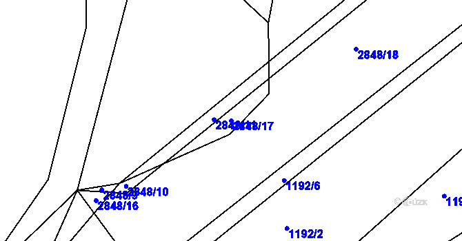 Parcela st. 2848/17 v KÚ Nový Bydžov, Katastrální mapa