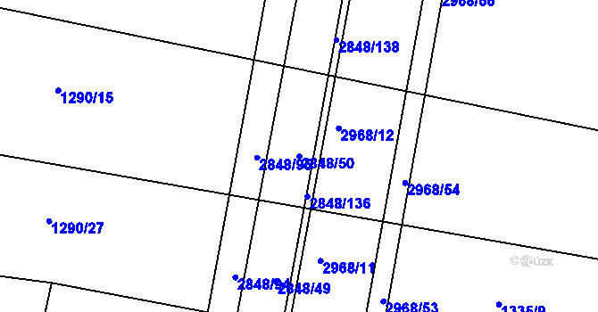 Parcela st. 2848/50 v KÚ Nový Bydžov, Katastrální mapa