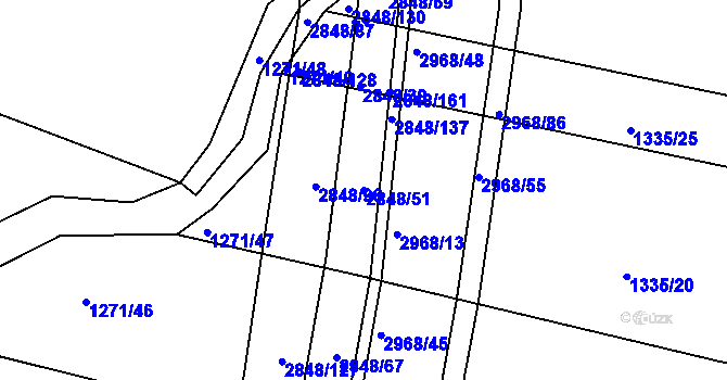 Parcela st. 2848/51 v KÚ Nový Bydžov, Katastrální mapa