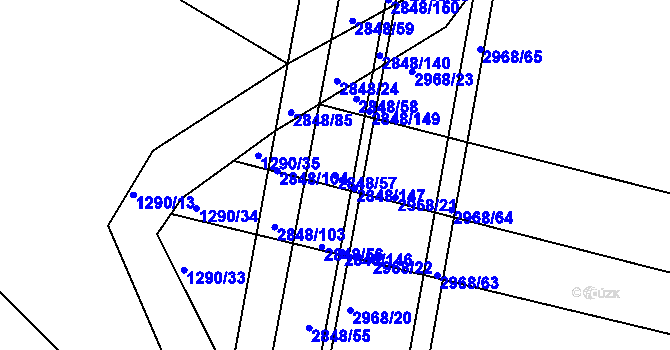 Parcela st. 2848/57 v KÚ Nový Bydžov, Katastrální mapa