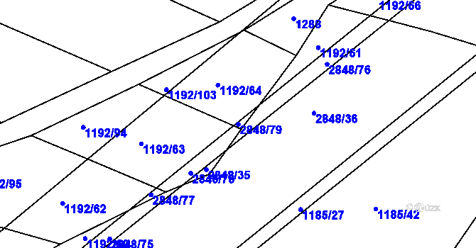 Parcela st. 2848/79 v KÚ Nový Bydžov, Katastrální mapa