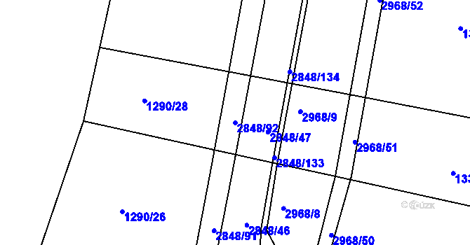 Parcela st. 2848/92 v KÚ Nový Bydžov, Katastrální mapa
