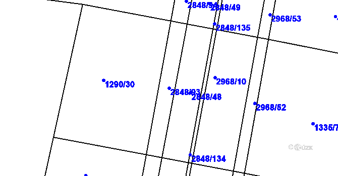 Parcela st. 2848/93 v KÚ Nový Bydžov, Katastrální mapa