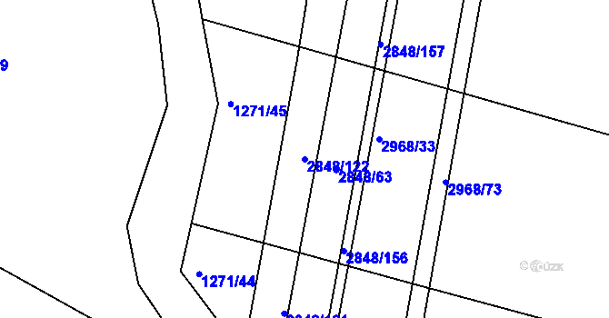 Parcela st. 2848/122 v KÚ Nový Bydžov, Katastrální mapa