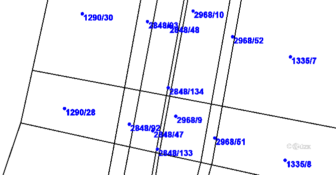 Parcela st. 2848/134 v KÚ Nový Bydžov, Katastrální mapa