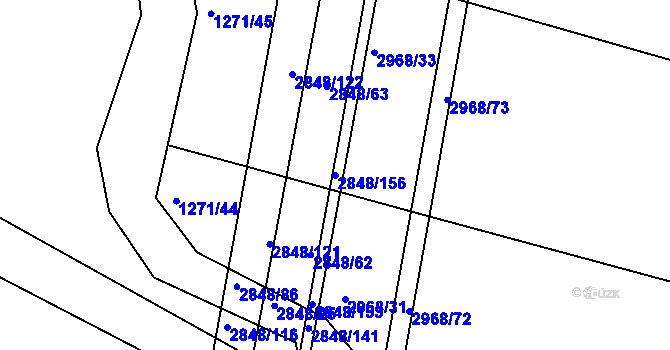Parcela st. 2848/156 v KÚ Nový Bydžov, Katastrální mapa