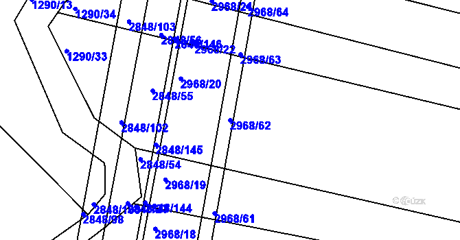 Parcela st. 2968/62 v KÚ Nový Bydžov, Katastrální mapa
