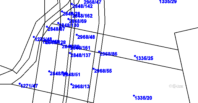 Parcela st. 2968/86 v KÚ Nový Bydžov, Katastrální mapa