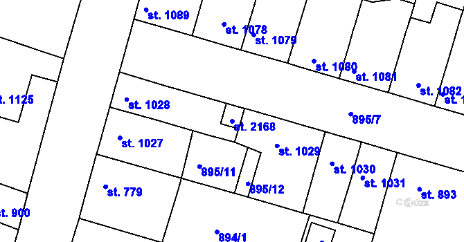 Parcela st. 2168 v KÚ Nový Bydžov, Katastrální mapa