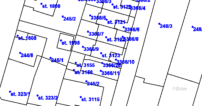Parcela st. 3123 v KÚ Nový Bydžov, Katastrální mapa