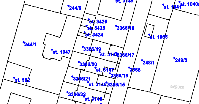 Parcela st. 3148 v KÚ Nový Bydžov, Katastrální mapa