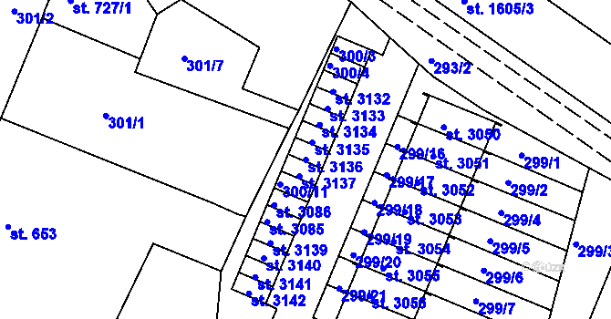 Parcela st. 3136 v KÚ Nový Bydžov, Katastrální mapa