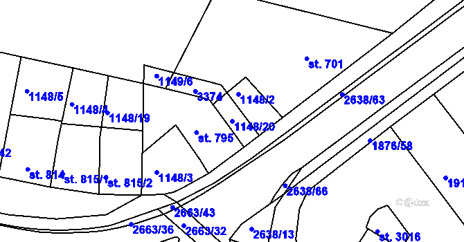 Parcela st. 1148/20 v KÚ Nový Bydžov, Katastrální mapa