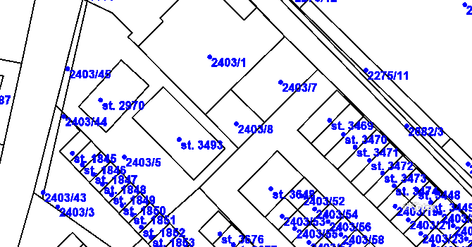 Parcela st. 2403/8 v KÚ Nový Bydžov, Katastrální mapa