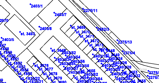 Parcela st. 2403/13 v KÚ Nový Bydžov, Katastrální mapa