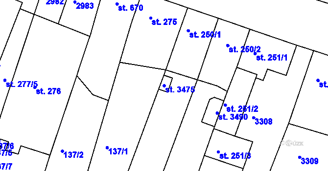 Parcela st. 3475 v KÚ Nový Bydžov, Katastrální mapa