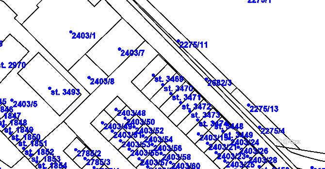 Parcela st. 3470 v KÚ Nový Bydžov, Katastrální mapa