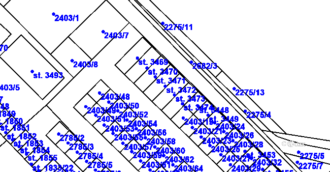 Parcela st. 3472 v KÚ Nový Bydžov, Katastrální mapa