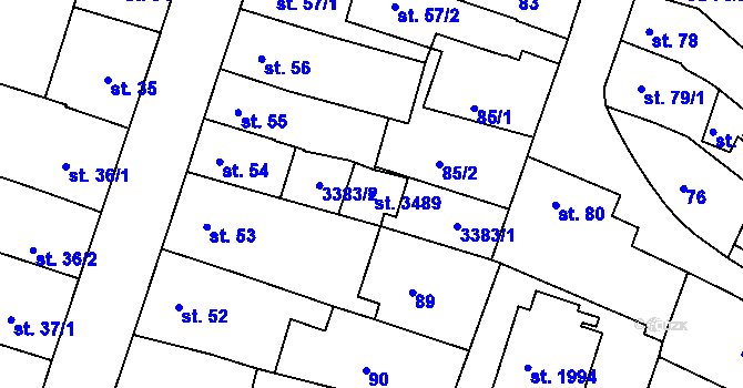 Parcela st. 3489 v KÚ Nový Bydžov, Katastrální mapa