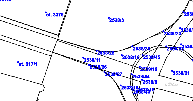 Parcela st. 2538/25 v KÚ Nový Bydžov, Katastrální mapa