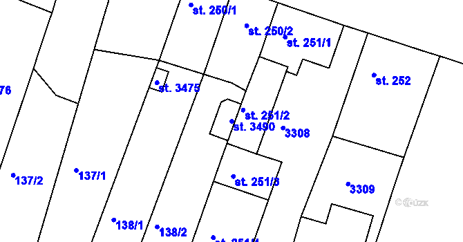 Parcela st. 3490 v KÚ Nový Bydžov, Katastrální mapa
